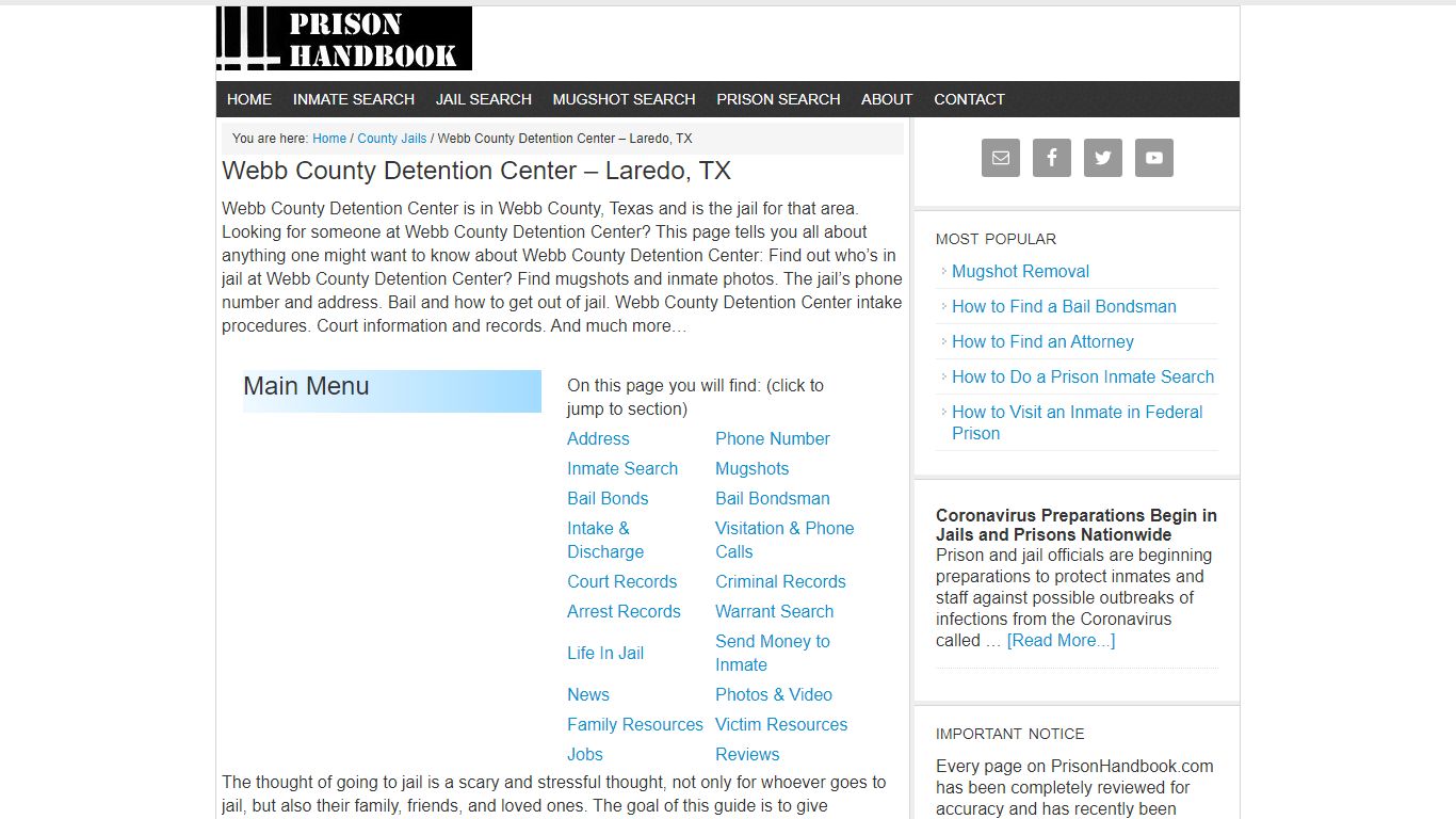 Webb County Detention Center – Laredo, TX - Prison Handbook
